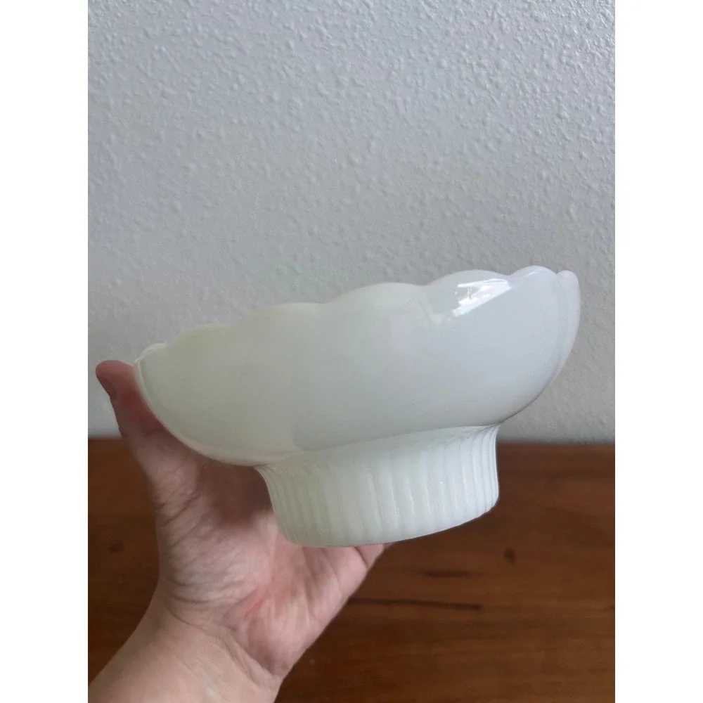 EO Brody Co White Milk Glass Scalloped Pedestal Compote Bowl M2000 Vintage
